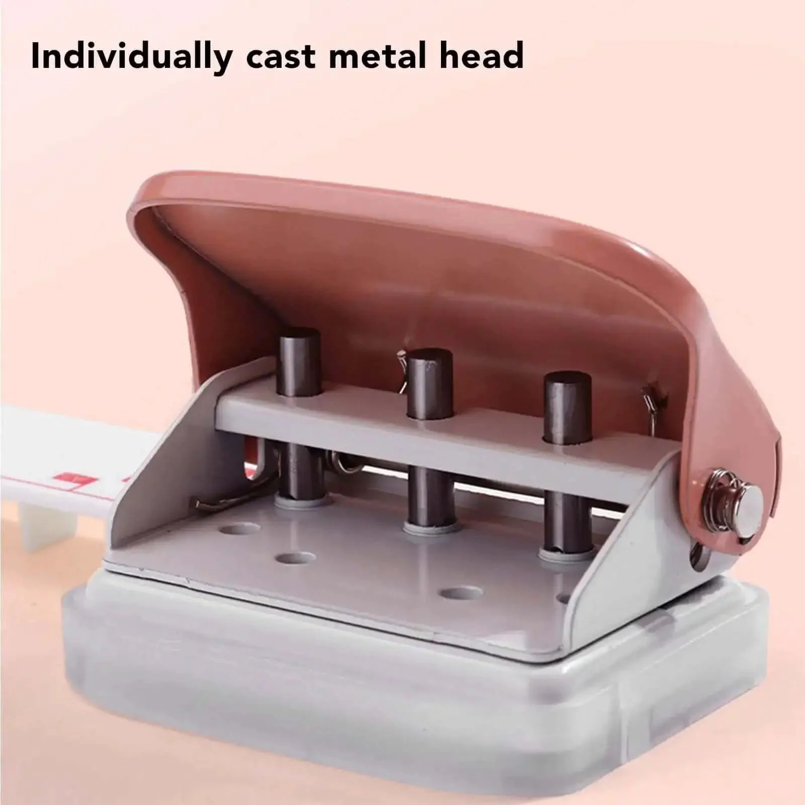 Pink Handheld 3 Hole Paper Punch For Binders And Notebooks Punches Up To Five Pages At Once With Clean 5.5mm Holes And Precise 19mm Spacing For 3 Ring Binders Built Tough With ABS And Iron Construction Portable Office School Must Have - Image 9