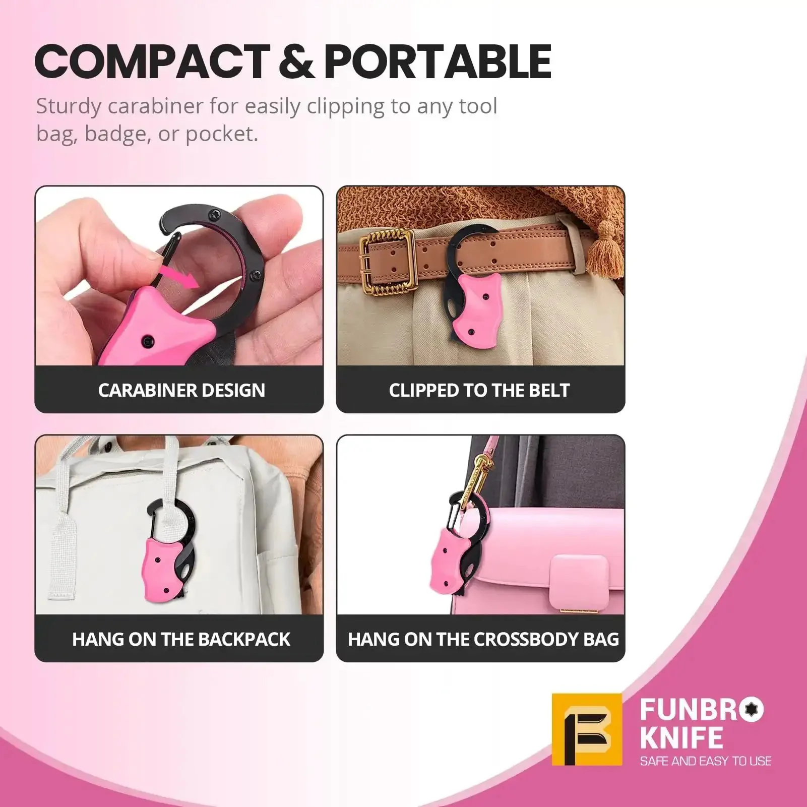 Pink Keychain Knife For Mom Cute Box Cutter Small Pocket Knife Gadget For Everyday Carry 1.34 Inch Blade EDC Tool Stocking Stuffers Christmas Gift For Her - Image 3