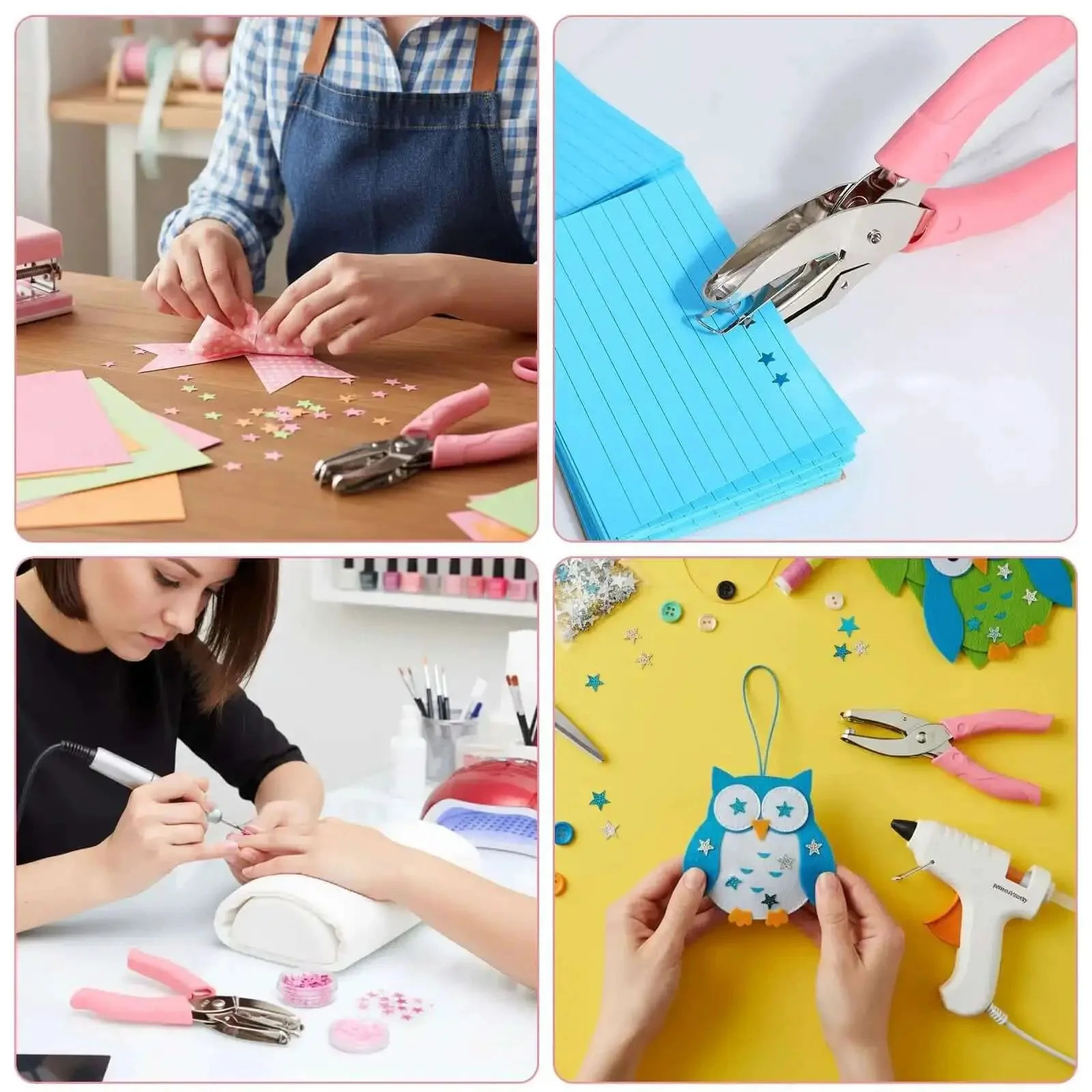 Pink Star Shaped Hole Puncher Five Millimeter With Rubber Grip Handle For Crafting Scrapbooking Labels Tickets And DIY Projects Handy 2 To 8 Sheets Of A4 Paper Includes Paper Scrap Storage Tray - Image 2