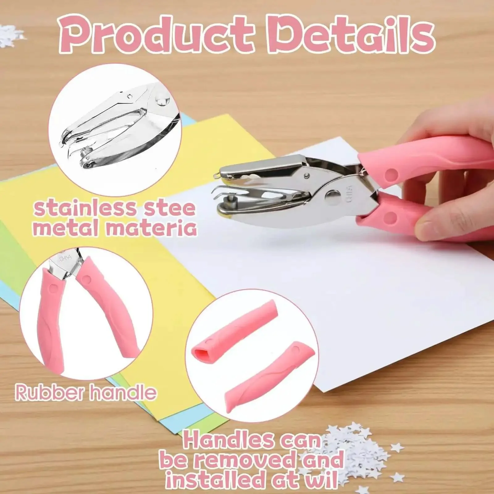 Pink Star Shaped Hole Puncher Five Millimeter With Rubber Grip Handle For Crafting Scrapbooking Labels Tickets And DIY Projects Handy 2 To 8 Sheets Of A4 Paper Includes Paper Scrap Storage Tray - Image 6