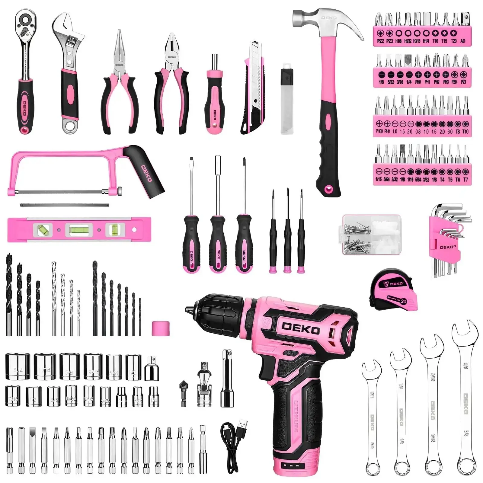 Pink Tool Kit Box Drill Set For Home DIY Enthusiasts, 12V Cordless Drill With Hand Tools, Screwdriver Socket Wrench Set, Storage Organizer Drawer Case, All In One Home Mechanic Toolbox For Men And Women - Image 5