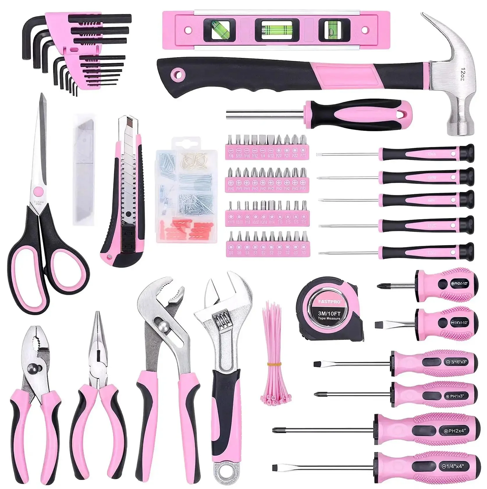 Pink Tool Set For Women 220 Piece Home Repair Kit With Durable Forged Steel Pliers And 12 Inch Wide Mouth Open Storage Tool Bag Great For DIY Projects And Everyday Home Fixes Around The House - Image 7