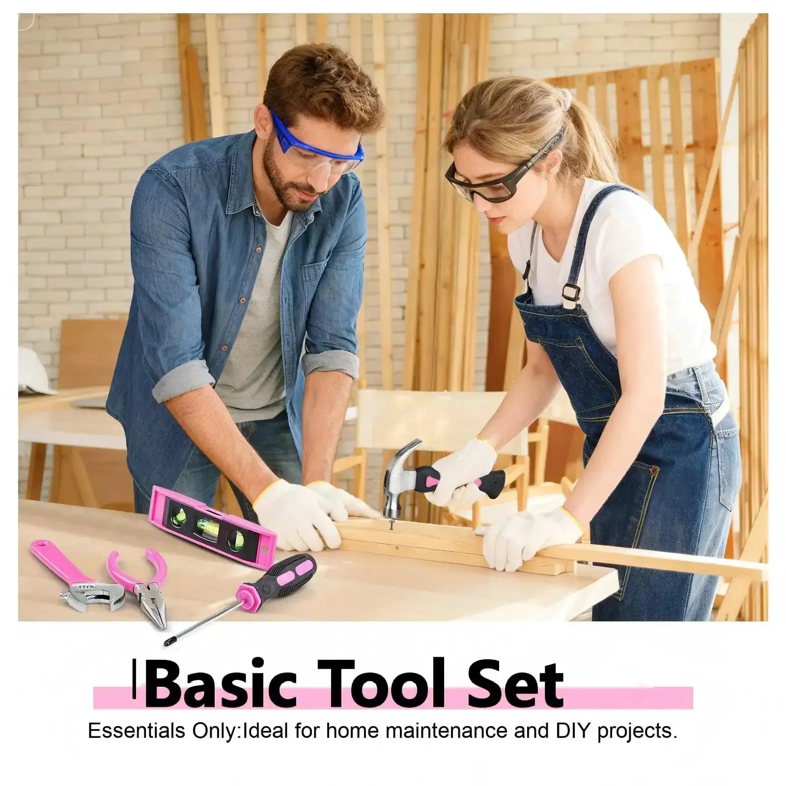 Pink Tool Set For Women With Shoulder Strap 21 Pieces Basic Tool Kit In A Portable Zipper Tool Bag Great For Home Dorm Office DIY Projects And Apartment Repairs - Image 4