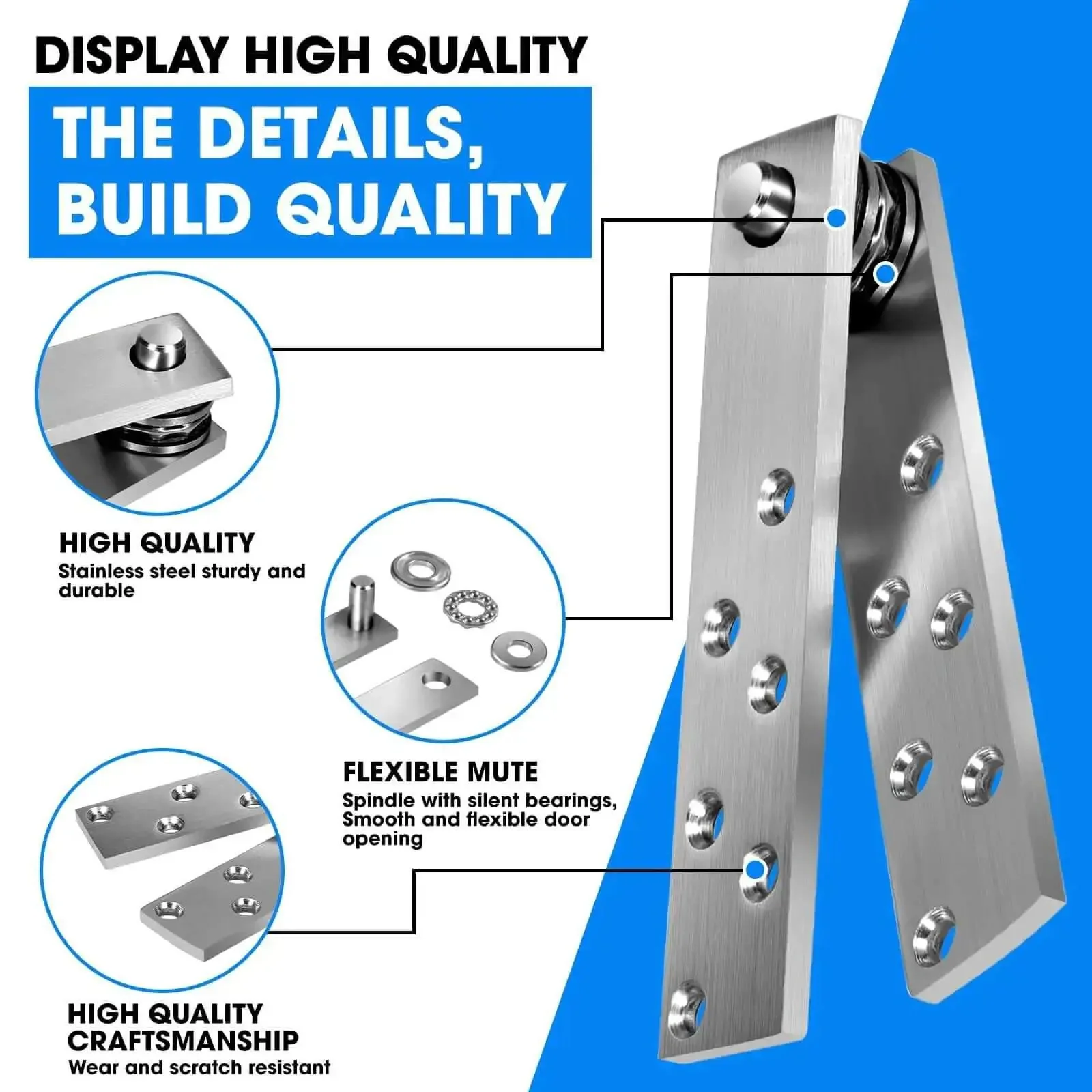 Pivot Door Hinges Heavy Duty Stealthy Hidden Hinge Kit for Wood Secret Doors and Bookcases 360 Degree Rotation Pull Cable Style Large Stainless Steel Construction for Invisible Bookcase Doors - Image 5