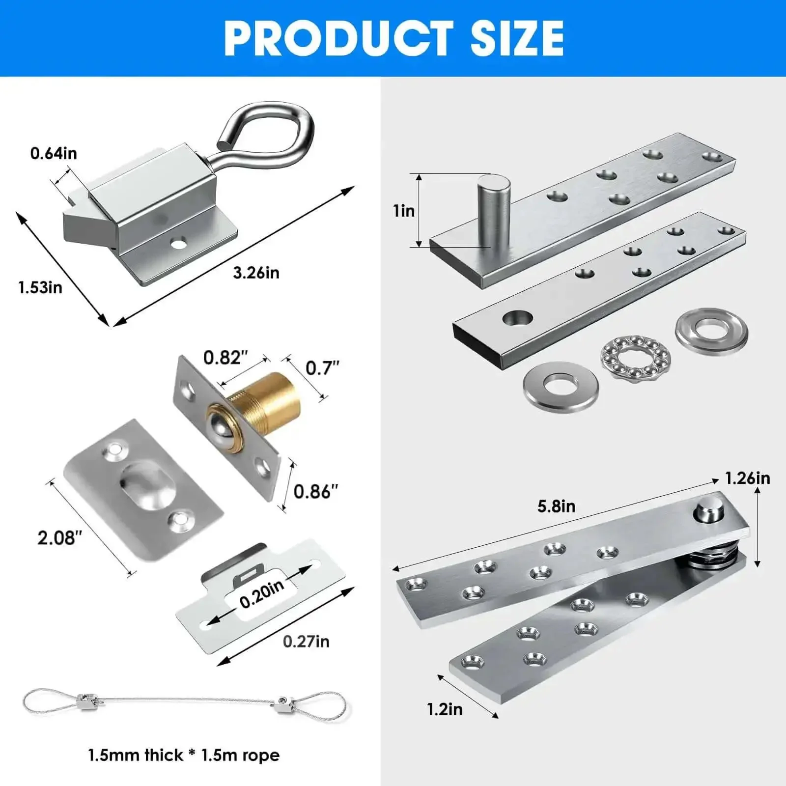 Pivot Door Hinges Heavy Duty Stealthy Hidden Hinge Kit for Wood Secret Doors and Bookcases 360 Degree Rotation Pull Cable Style Large Stainless Steel Construction for Invisible Bookcase Doors - Image 7