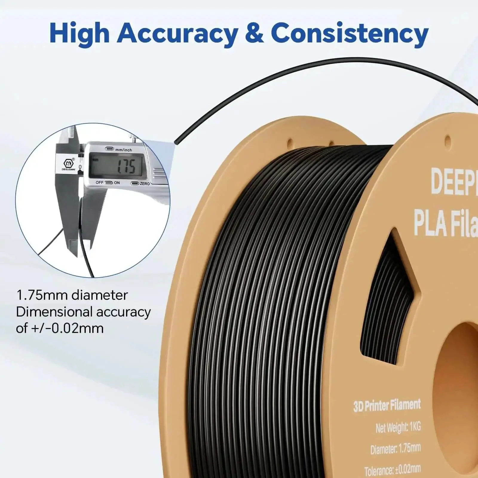 PLA 1.75mm 3D Printer Filament for Easy Prints, Precise Plus Or Minus 0.02mm Tolerance, Neatly Wound 1Kg Black Vacuum Package, No Clogging, Fits Most FDM Printers, Great for Models, Figures, and Prototyping - Image 6