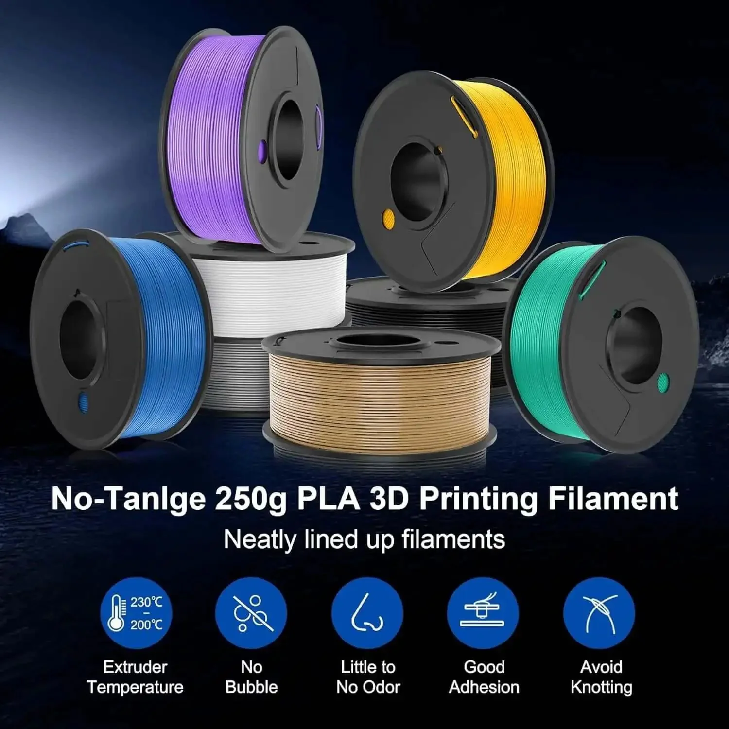 PLA 1.75mm Filament Bundle For 3D Printers, 2kg Total, 8 Spools Of 250g, Colorful Set With Roasted Chestnut Black, Bone White, Grey, Coffee Brown, Red, Klein Blue, Vivid Yellow, Olive Green, Great For Students, Makers, And Pro Creations - Image 4