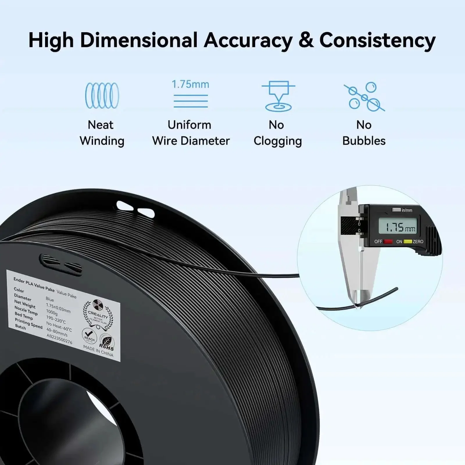 PLA 3D Printer Filament 1.75mm 4kg Bulk Pack Includes Four 1kg Spools Black Low Warp Easy Print Glossy Finish Dimensional Accuracy Fits Most FDM Printers - Image 8