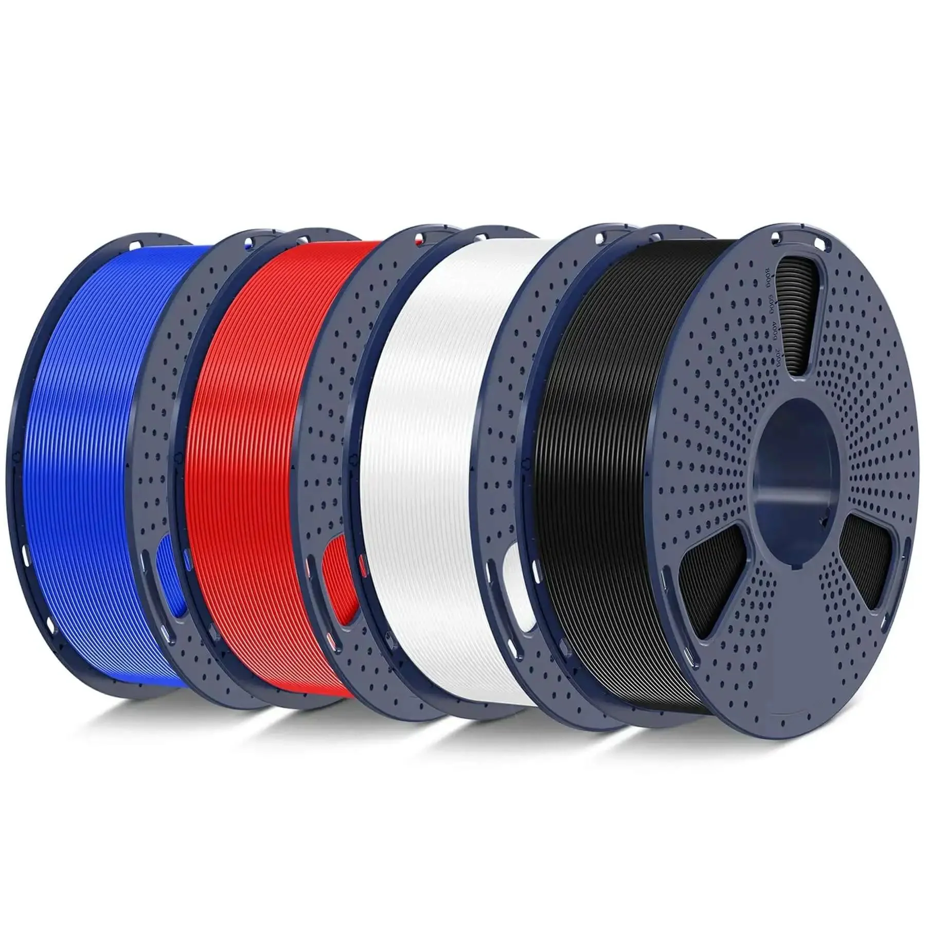PLA Plus 2.0 1.75mm Filament Bundle, 4 Spools, 4Kg Total, 1Kg Per Spool, Tougher And Beefed Up Durability Than Standard PLA Plus, Dimensional Accuracy 0.02mm Tolerance, Fast Melting For Quick Prints, Black White Klein Blue Red