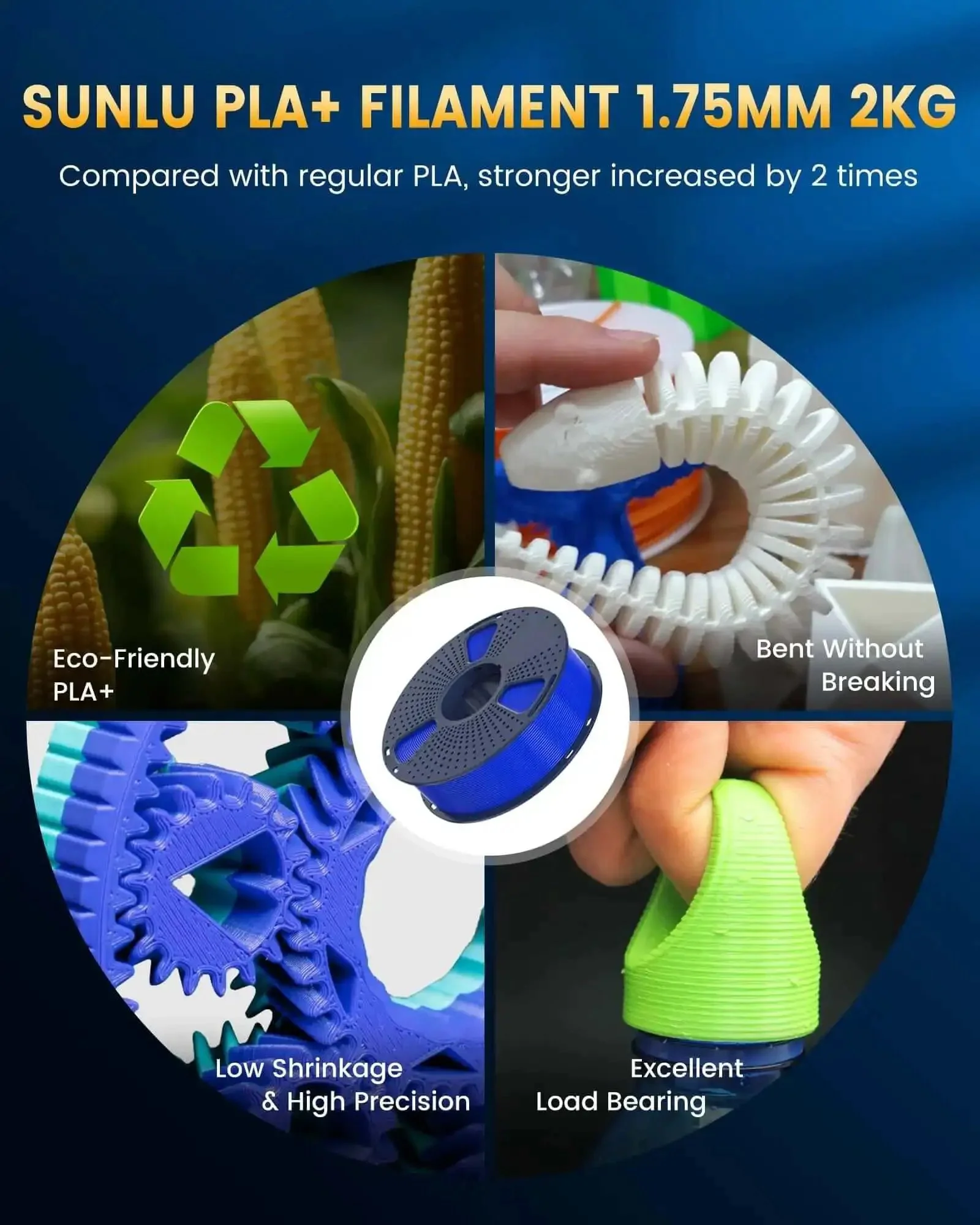 PLA Plus 2.0 1.75mm Filament Bundle, 4 Spools, 4Kg Total, 1Kg Per Spool, Tougher And Beefed Up Durability Than Standard PLA Plus, Dimensional Accuracy 0.02mm Tolerance, Fast Melting For Quick Prints, Black White Klein Blue Red - Image 9