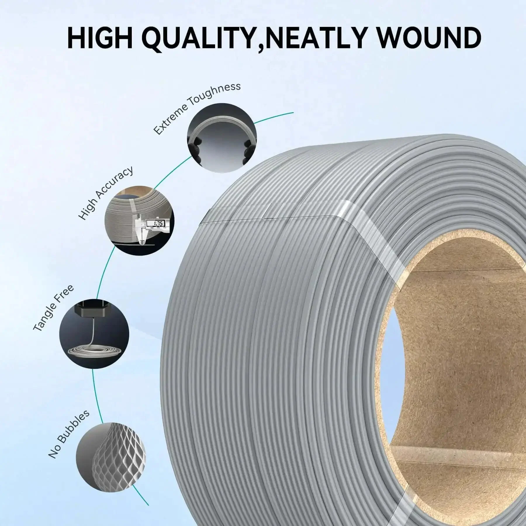 PLA Plus 2.0 No Spool Filament Refill Bundle 4x1kg Black 1.75mm High Toughness For Reusable Spools And Bambu Lab 3D Printers Space Saver Refill Pack With Durable Easy Feed For Strong, Precise Prints - Image 4