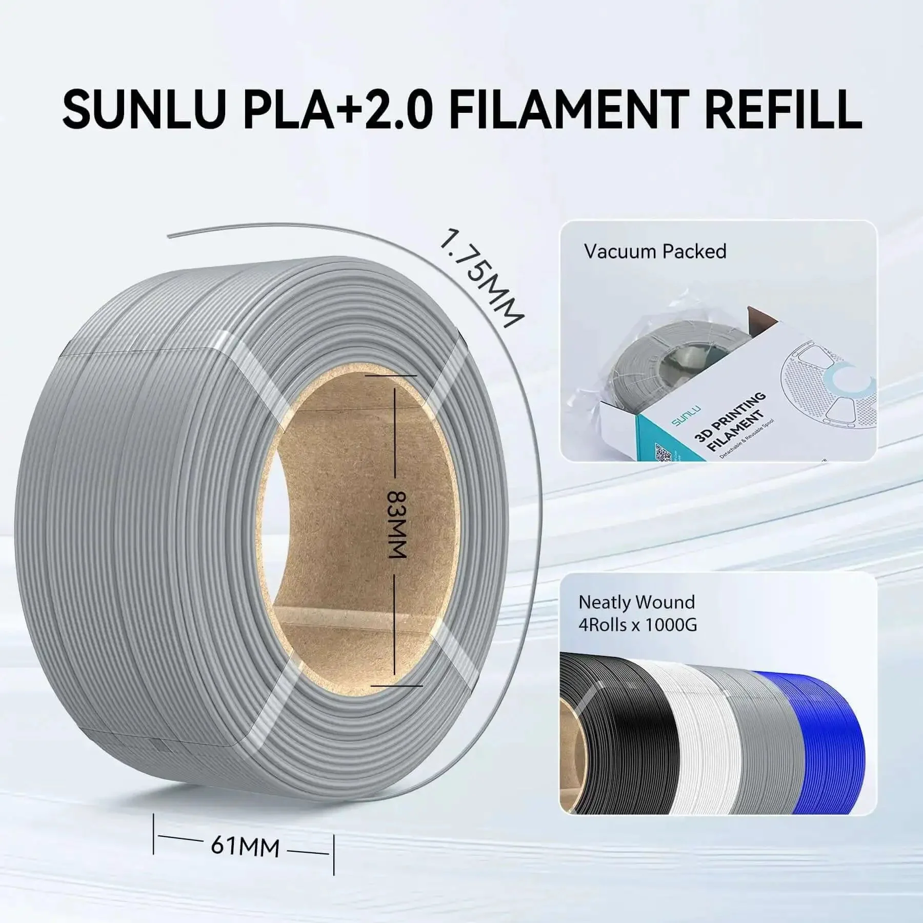 PLA Plus 2.0 No Spool Filament Refill Bundle 4x1kg Black 1.75mm High Toughness For Reusable Spools And Bambu Lab 3D Printers Space Saver Refill Pack With Durable Easy Feed For Strong, Precise Prints - Image 7
