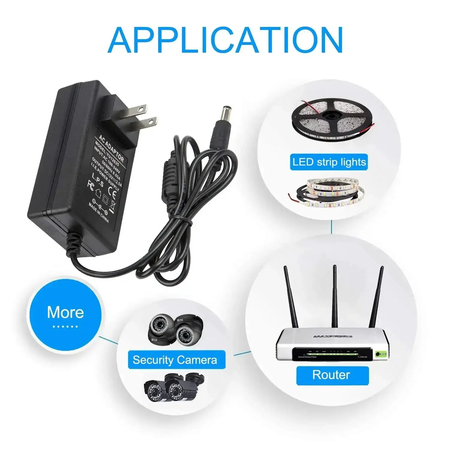 Plug And Play 12V 2.5A Universal Power Adapter 100-240V To DC 12V 30W Charger With 3.6 Ft Cable For Analog DVR NVR HVR CCTV Cameras And RGB LED Strip Lights 5.5mm By 2.5mm Plug Also Fits 5.5mm By 2.1mm - Image 2