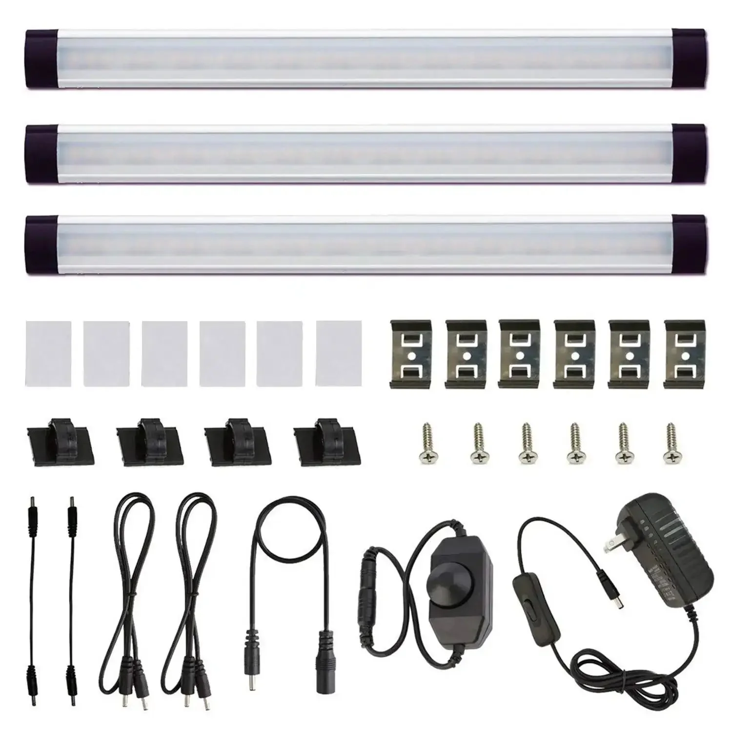 Plug And Play Dimmable Under Cabinet LED Light Bar Kit With Rotary Dimmer Switch, Linkable 3 Panel 9W Daylight White For Kitchen Counter And Shelf Lighting, No Fuss Install With Included Double Sided Tape And Screws