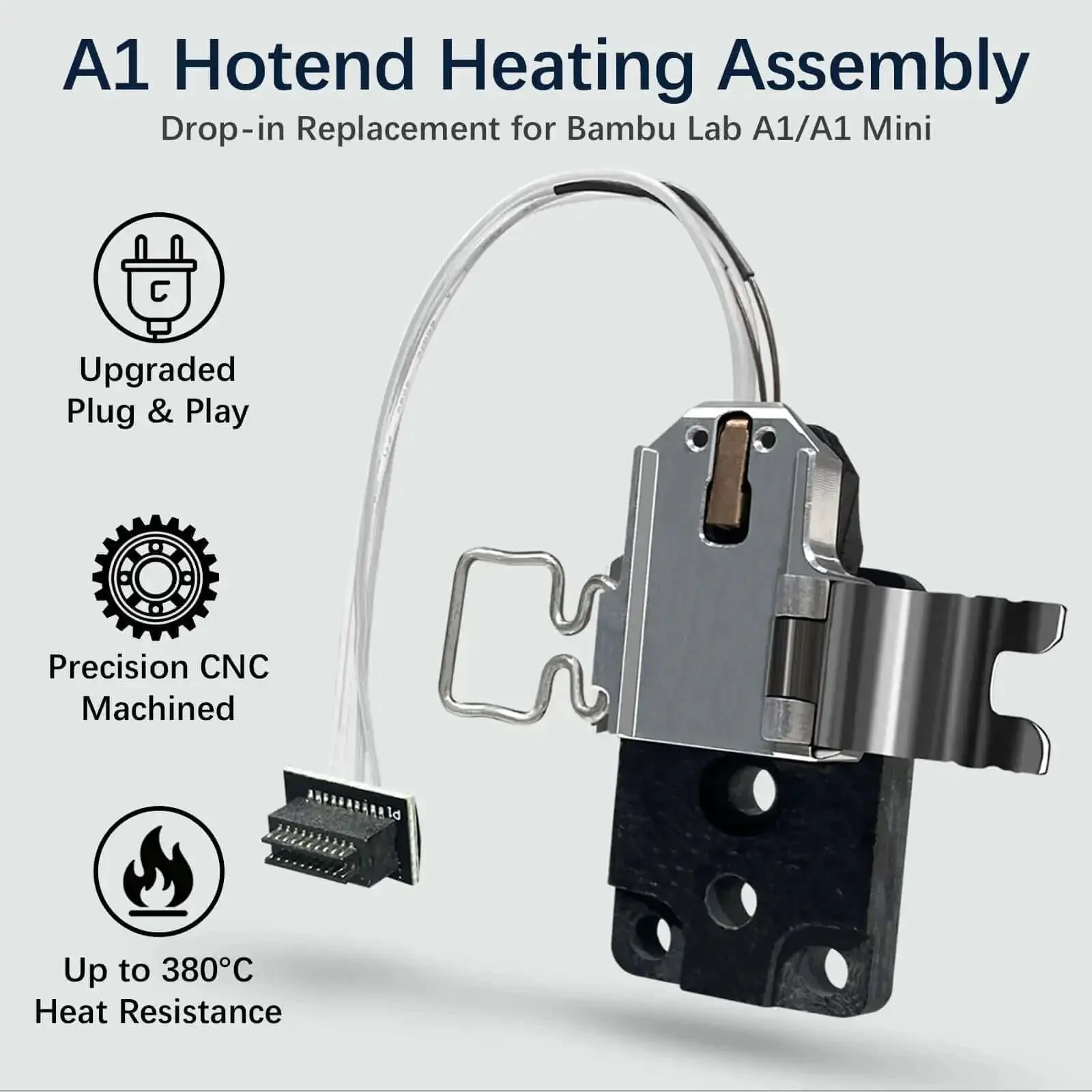 Plug And Play Hotend Heating Assembly Kit For A1 Mini And A1 Series 3D Printer With Upgraded Connector And Tight Clamp Includes Heating Block Thermistor And Base For Bambu Lab A1 Parts - Image 7