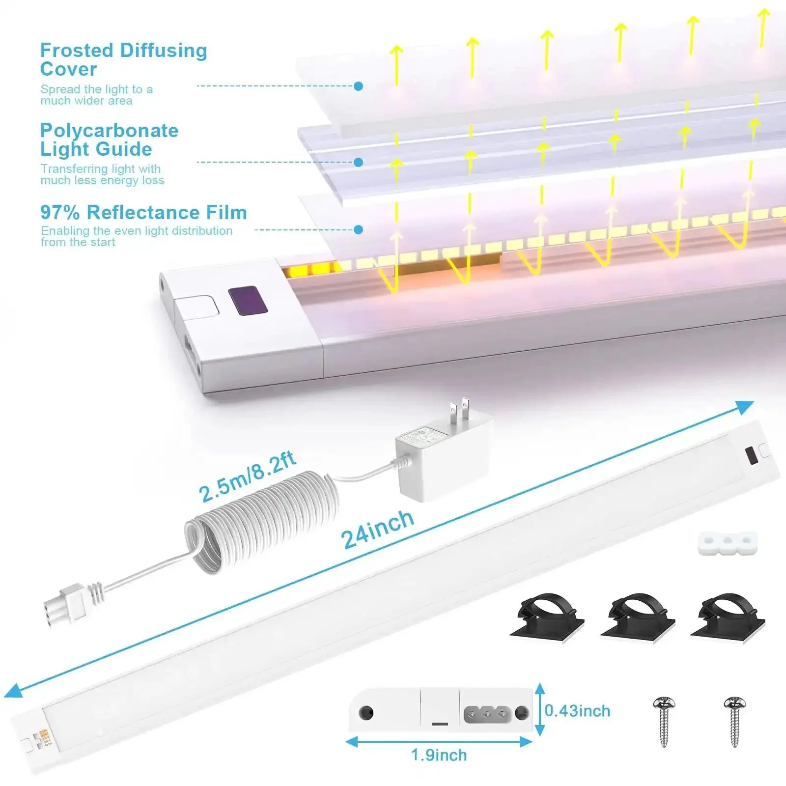 Plug In 24 Inch Under Cabinet Light Bar With Wave Sensor, Touchless Dimming, 1400 Lumen LED Strip, Color Tunable 2700K To 6500K, White Panel, Dope Bright Task Lighting For Kitchen Cabinets, Shelves, And Desks - Image 3