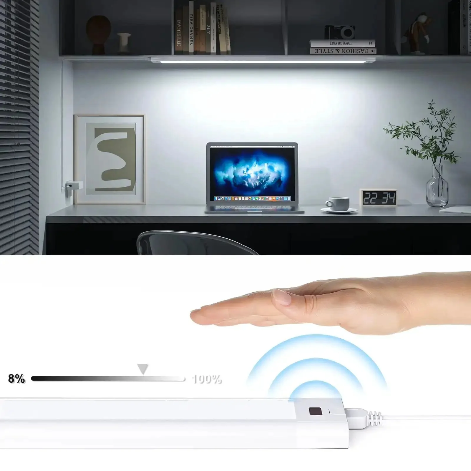 Plug In 24 Inch Under Cabinet Light Bar With Wave Sensor, Touchless Dimming, 1400 Lumen LED Strip, Color Tunable 2700K To 6500K, White Panel, Dope Bright Task Lighting For Kitchen Cabinets, Shelves, And Desks - Image 6