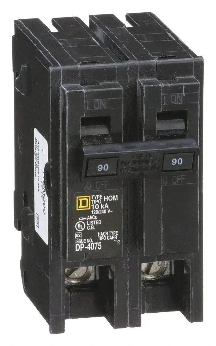 Plug In Circuit Breaker Two Pole 90 Amp 120 240 VAC Standard For Residential Panels With Easy Install And Reliable Overcurrent Protection DIY Friendly And Safe Power Management