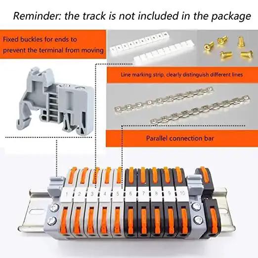 Plug In DIN Rail Terminal Blocks For Easy Screwless Wire Insertion Universal Compact Connector Set Designed For 35mm DIN Rails 40 Channel Capacity With 4 Parallel Runs 4 Identification Lines 2 Fixed Clamps For Fast Hookups - Image 9