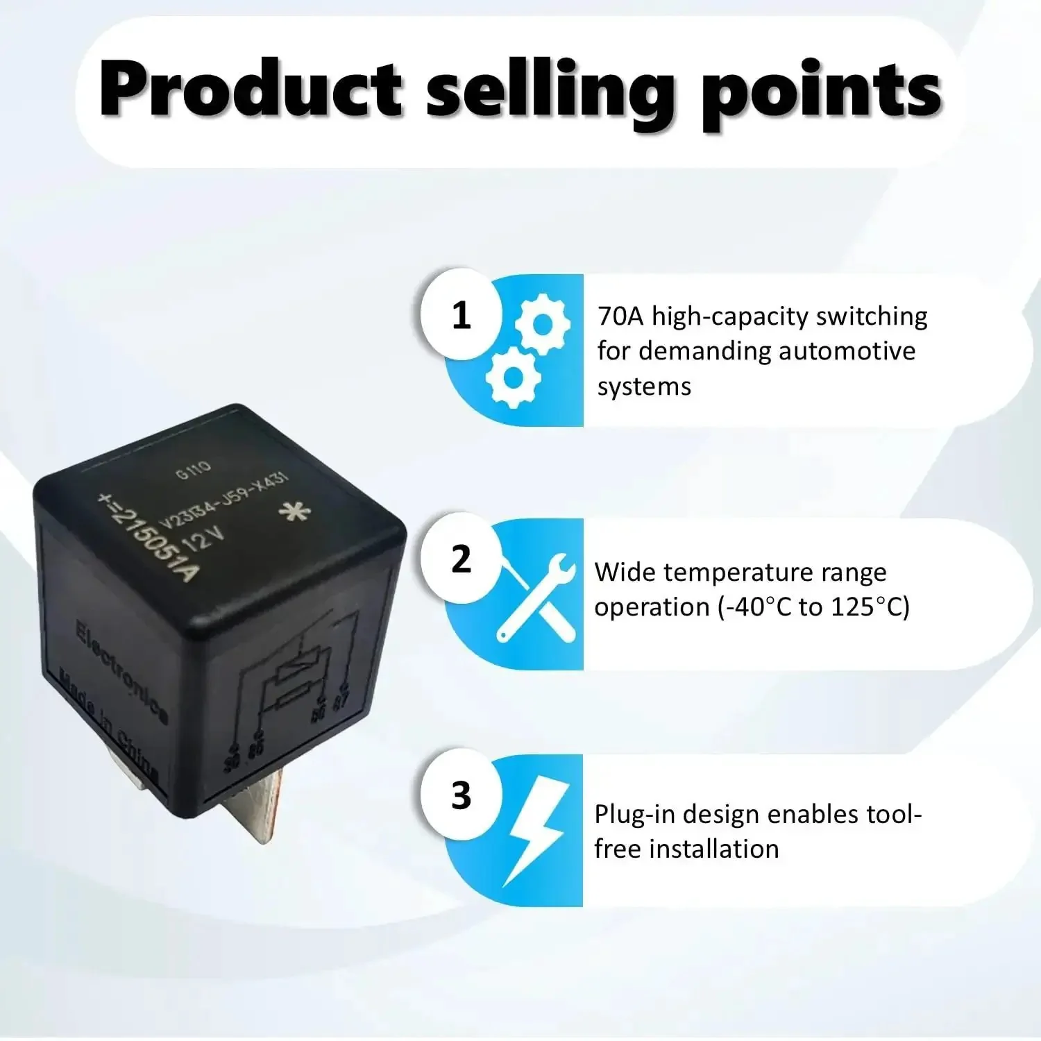 Plug-In Mini ISO Relay General Purpose 12V DC 70A Four Pin Automotive Relay With Supersession V23136 J4 X60 And V23134 J59 X431 J52 D642 Optimized For Harsh Environments And Easy Installation - Image 9