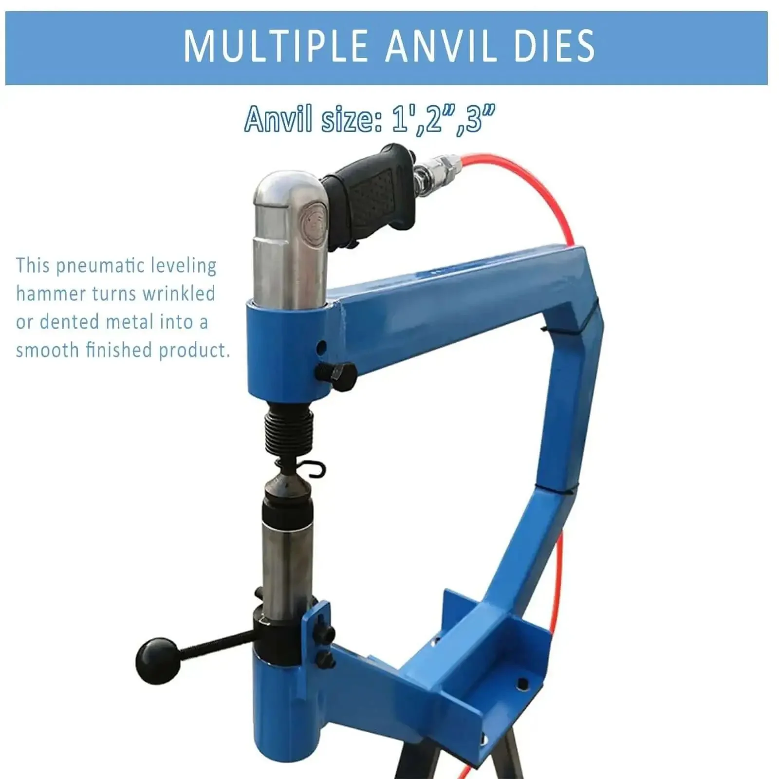 Pneumatic Planishing Hammer With Anvil And Pedal Four Inch Throat Workhorse Air Planishing Hammer For Metal Shaping 875 To 1350 Hits Per Minute One Quarter Inch NPT Inlet Includes One Two And Three Inch Radius Anvils - Image 6