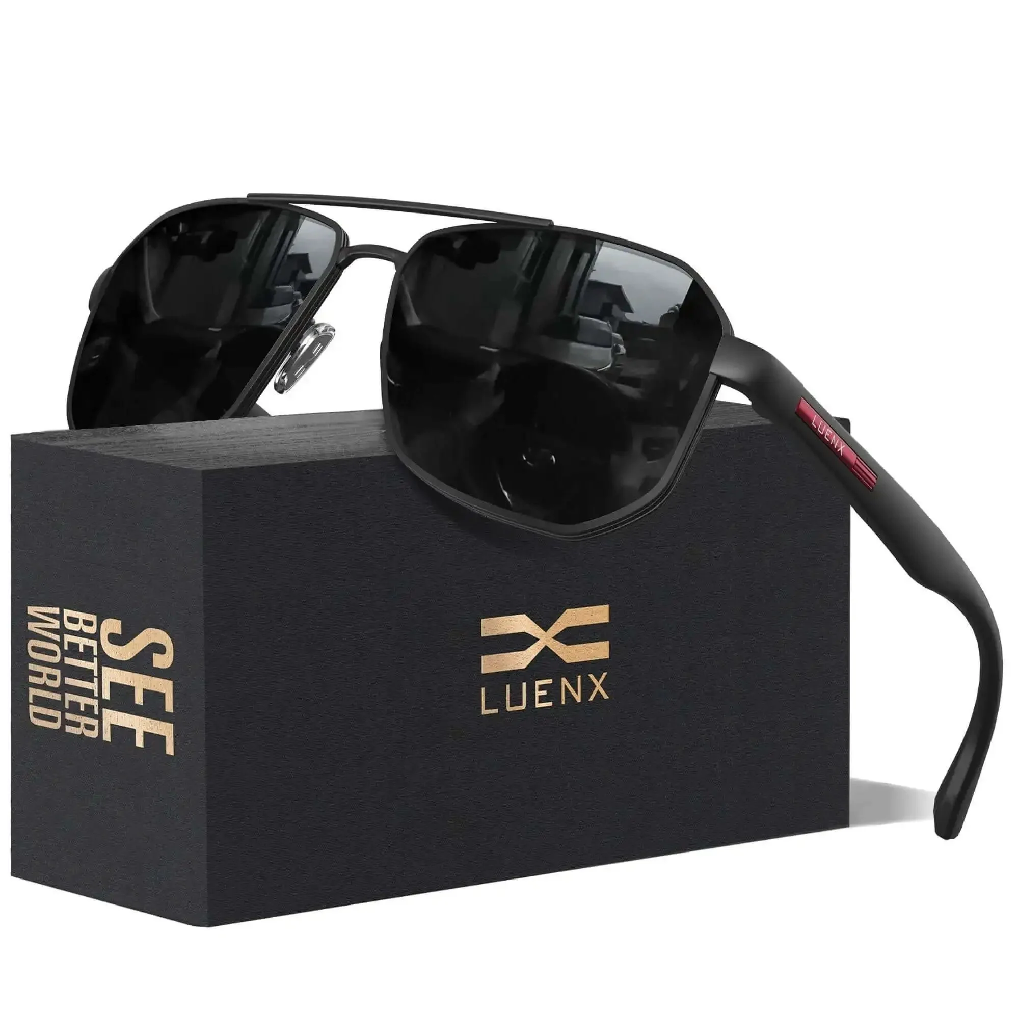 Polarized Aviator Sunglasses For Men With Square Frame And UV 400 Protection 61mm Black Lenses For Driving And Outdoor Use Dope Durable Eyewear With Essential Accessories