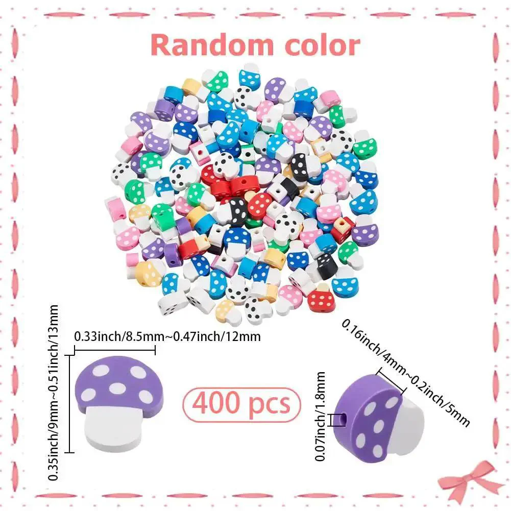 Polymer Clay Mushroom Beads Kit With 400 Mixed Color Beads, Handmade Mushroom Shapes, Vegetable Theme Spacer Charms, Loose Beads Bulk For Jewelry Making, Bracelets And DIY Crafts, Includes Storage Box - Image 7