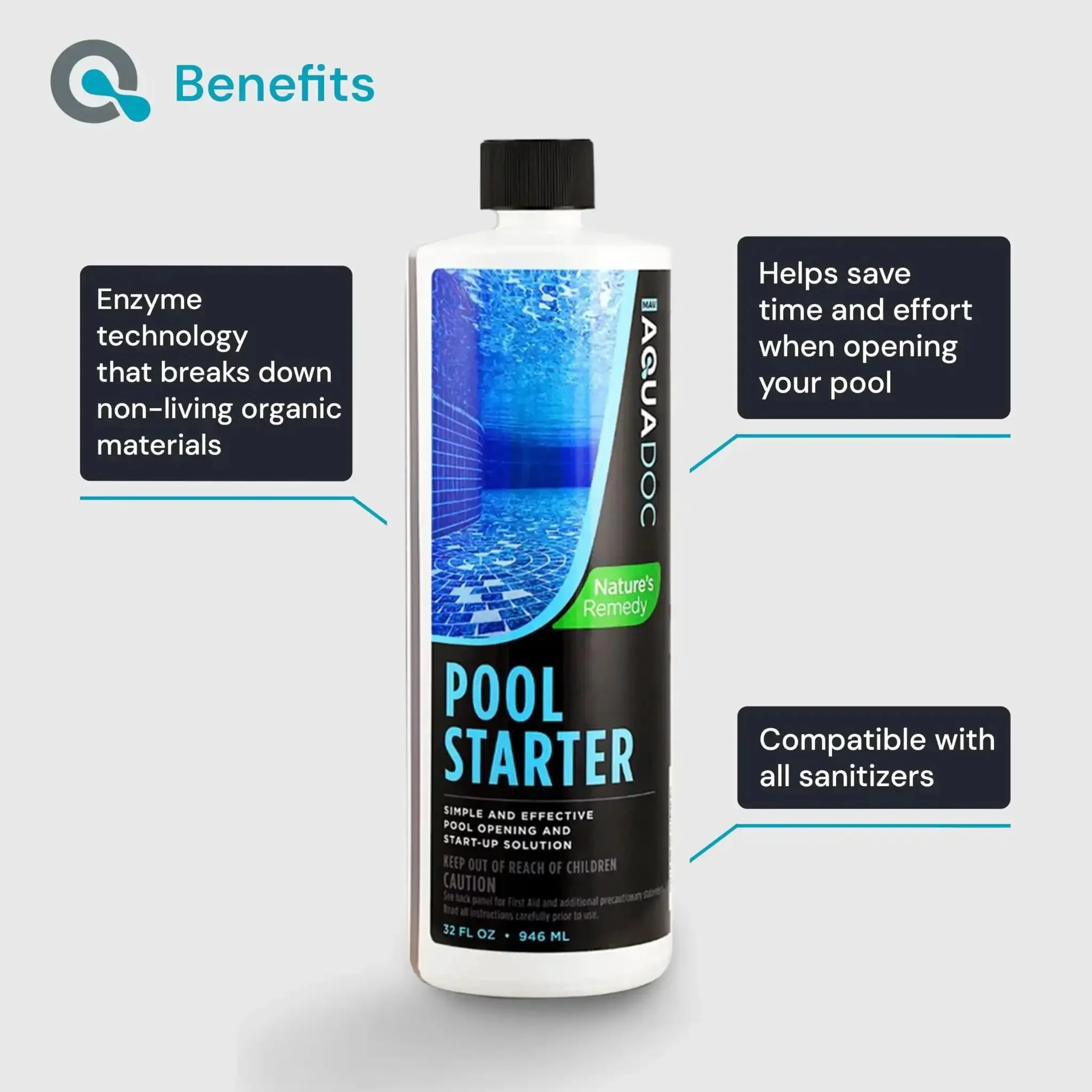 Pool Opening Starter Kit With Enzyme For Above Ground And Inground Pools, 32oz Treats Up To 30,000 Gallons, Easy Peasy Start Up For Spring, USA Made Pool Chemicals For Quick Debris Cleanup And Crystal Clear Water - Image 7