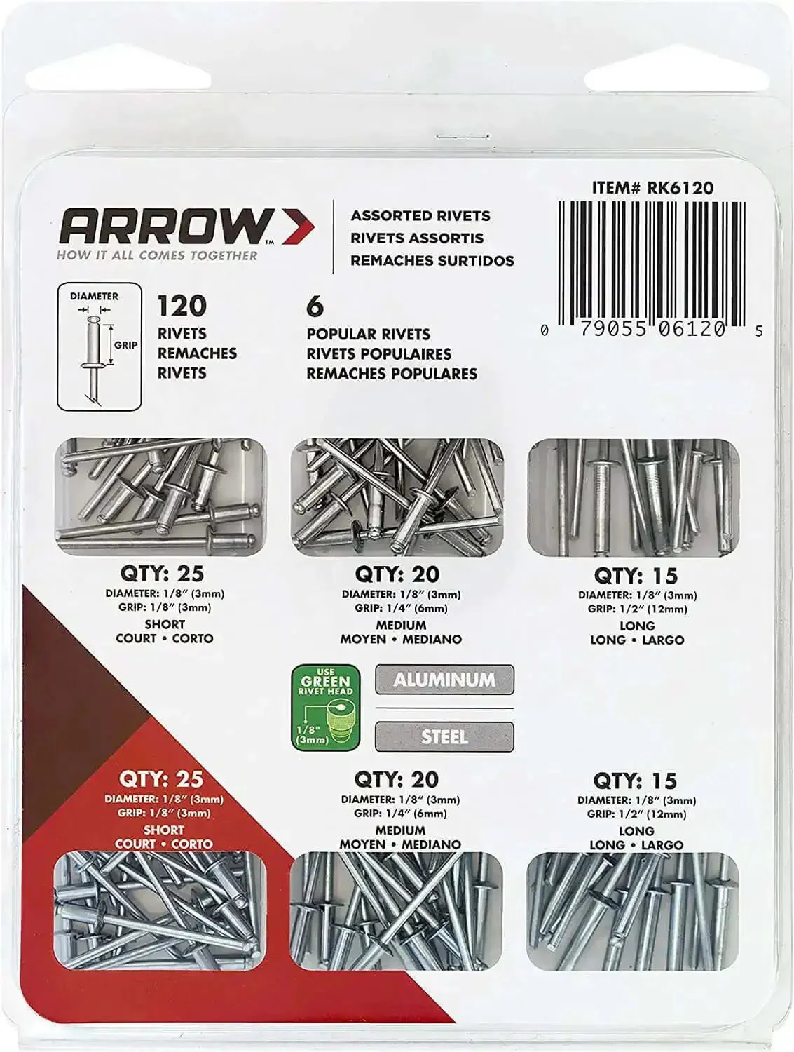 Pop Rivet Assortment Kit For Metal Fabric Leather And Auto Repair One Eighth Inch Rivets Aluminum And Steel 120 Pack Great For DIY Projects And Auto Repairs - Image 3