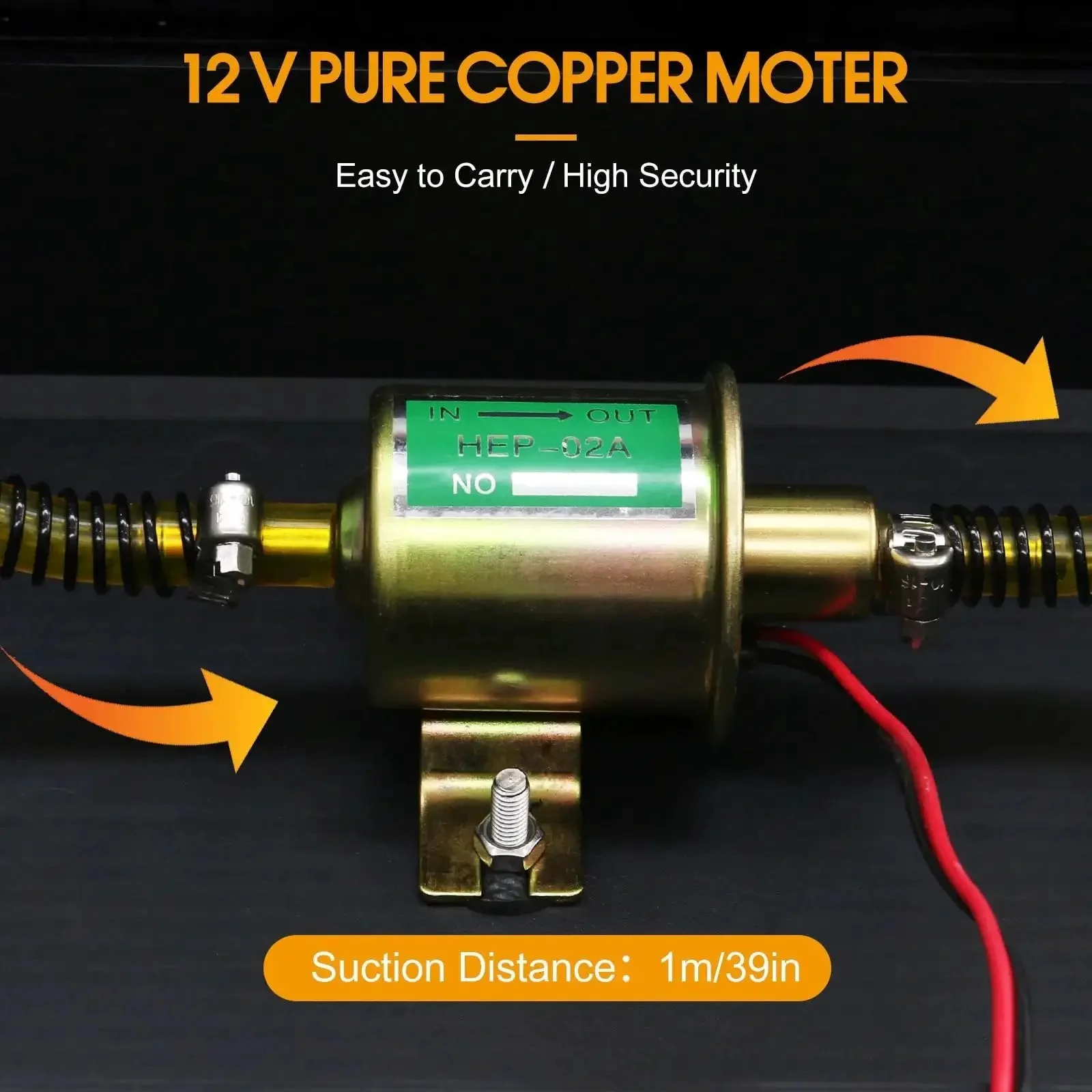 Portable 12V Fuel Transfer Pump Kit With 30 GPH Flow For Cars Boats And Heavy Equipment, Dual Power Cords, Flexible Fuel Line, Pulley Head Design For Easy Tank Access, Carrying Case, Ready To Go For Quick Gasoline Transfers And Refueling - Image 5