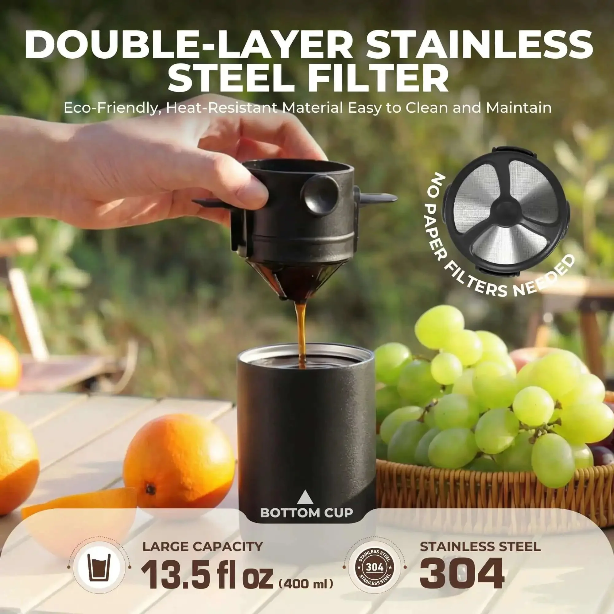 Portable All-In-One Coffee Maker With Built-In Battery And Grinder, Cordless Travel Brew System For Camping Or Car Trips, Grab-And-Go Pour-Over Style, Insulated Mug Included, Grinds And Brews Up To 15 Cups Per Charge - Image 6