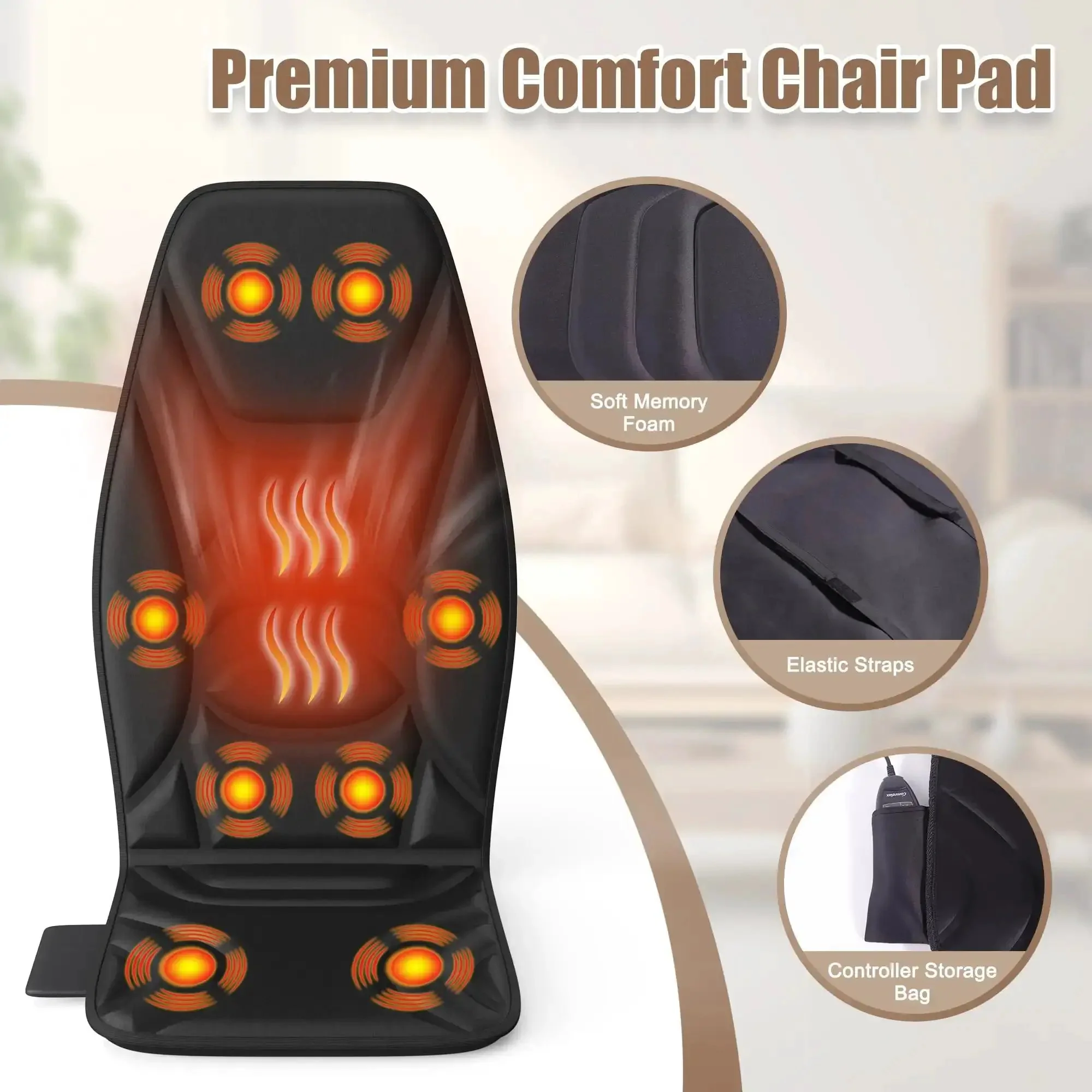 Portable Back Massager With Heat And Vibration For Deep Tissue Pain Relief In Shoulders, Back, Lower Back And Thighs, Office Chair Massage Pad, Dope Gift For Men And Women - Image 4