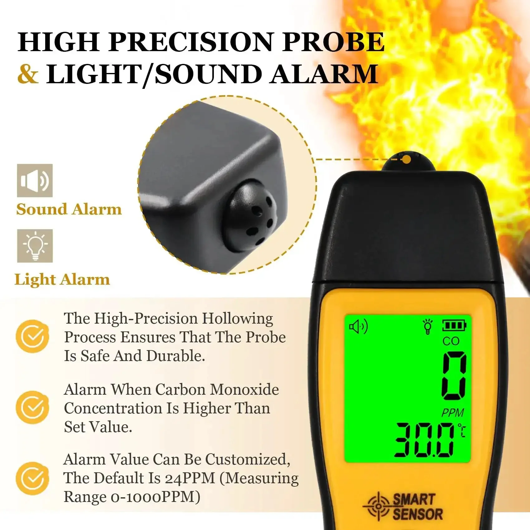 Portable Carbon Monoxide Detector With Temperature Sensor And LCD Backlit Screen, All-In-One Handheld CO Meter Tester 0-1000 PPM, Indoor Outdoor Use, Includes Battery Trio, Easy Real Time Readout For Home, Office, Or Workshop - Image 6