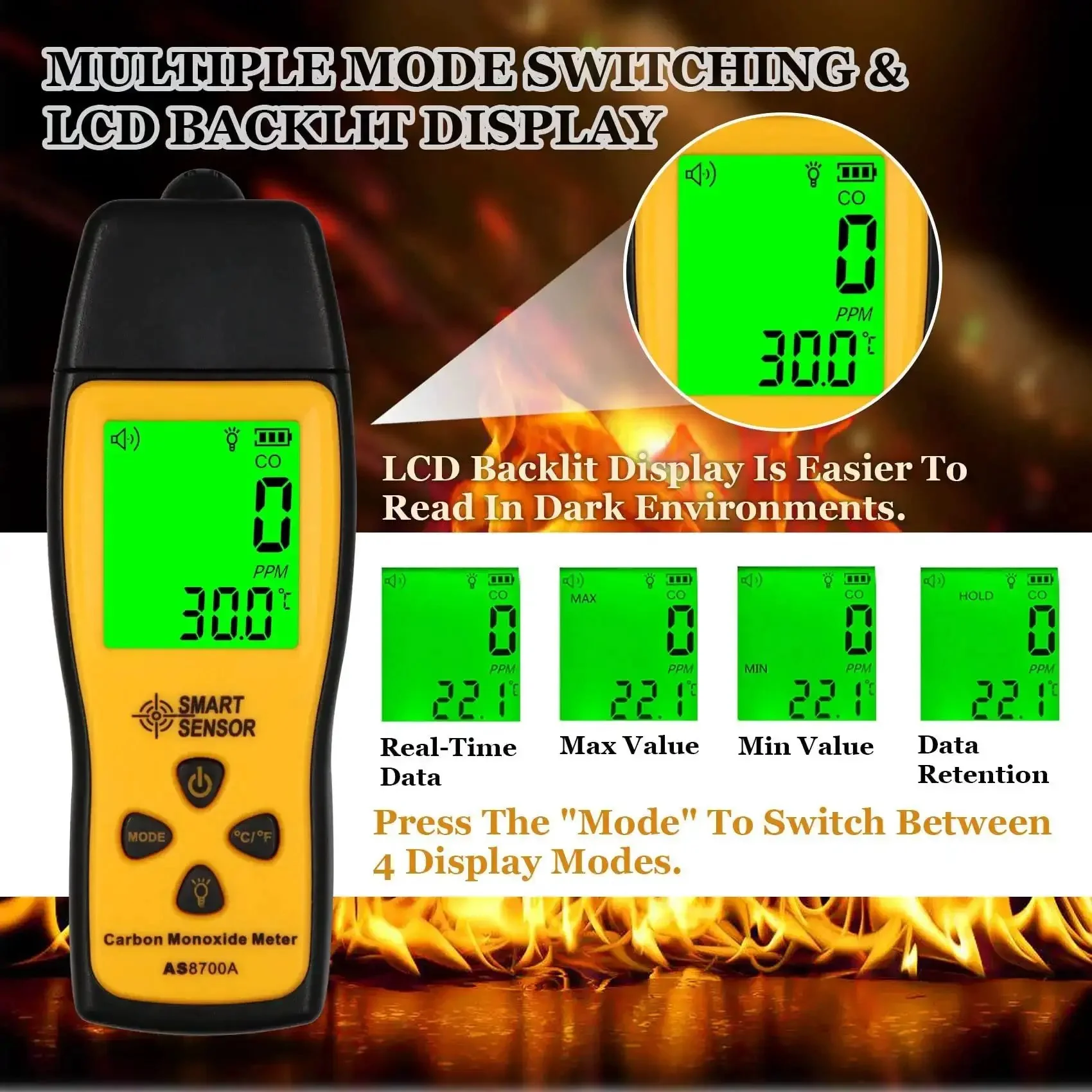 Portable Carbon Monoxide Detector With Temperature Sensor And LCD Backlit Screen, All-In-One Handheld CO Meter Tester 0-1000 PPM, Indoor Outdoor Use, Includes Battery Trio, Easy Real Time Readout For Home, Office, Or Workshop - Image 7