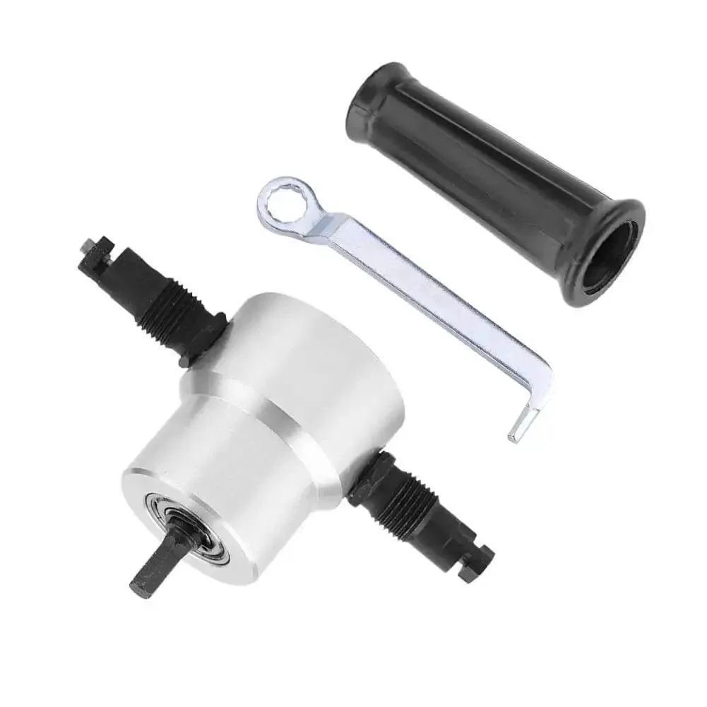 Portable Double Head Electric Drill Attachment Nibbler Cutter For Stainless Steel Iron Aluminum Copper Sheets With Adjustable Cut Depth Compact Metal Cutting Tool For DIY Auto Repairs And Workshop Projects - Image 3