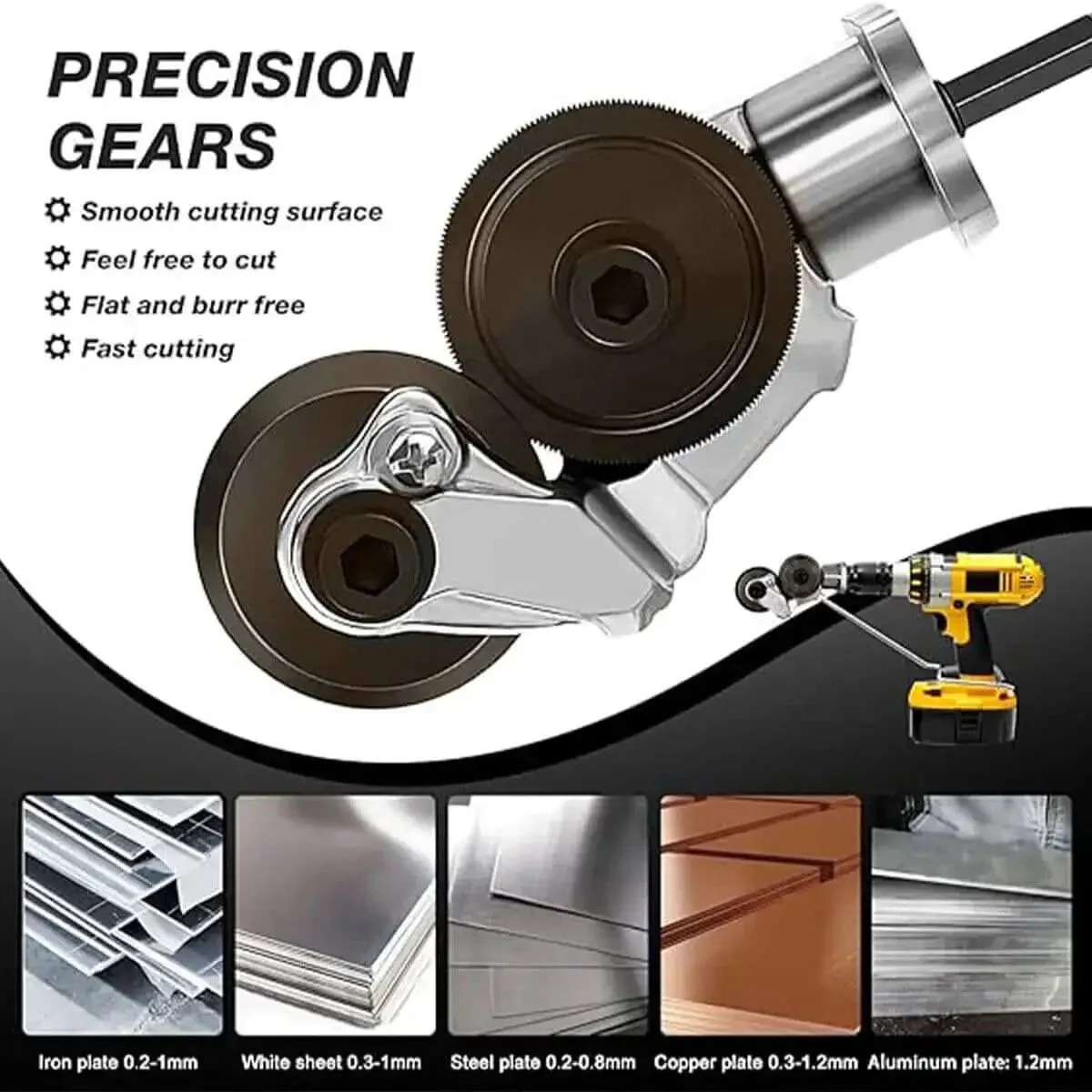 Portable Drill Powered Metal Cutter Attachment For Drills Plate And Sheet Metal Nibbler Double Headed Power Shears Converts Your Drill Into Badass Fast Cutting Electric Shears For Iron Steel And Aluminum Plates - Image 3