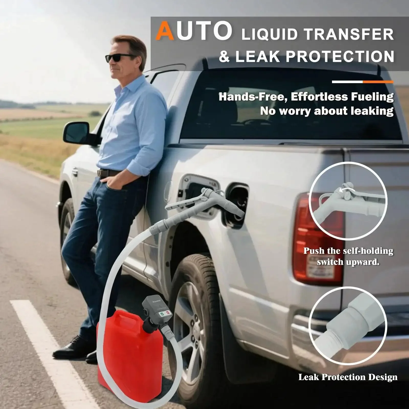 Portable Fuel Pump For Gas, Diesel And Kerosene With 3.2 GPM Flow, 51 Inch Hose, Tank Adapter, And Easy Pour Design For Fast Transfers, A Dope Gift For Men, Gray, Durable Poly Hose, Non Potable Safe - Image 5