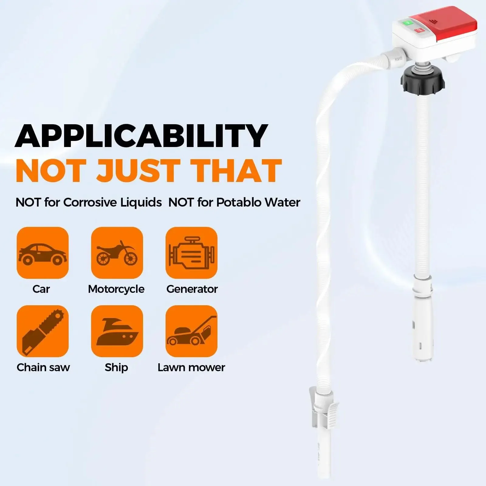 Portable Fuel Transfer Pump With Auto Stop Sensor Prevents Spills 3.2 GPM Automatic Fuel Transfer Kit With Four Tank Adapters For Oil Diesel Gas Ideal For Home Garage Farm And RV - Image 3