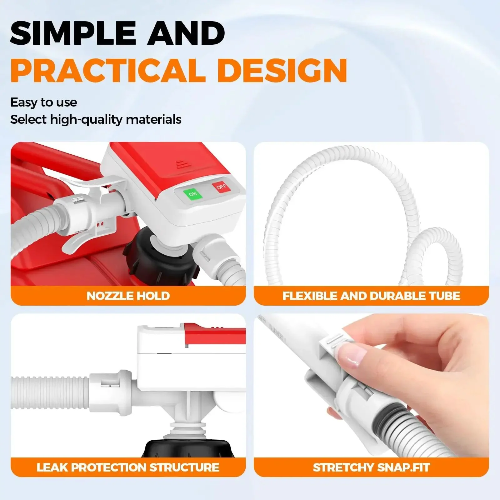 Portable Fuel Transfer Pump With Auto Stop Sensor Prevents Spills 3.2 GPM Automatic Fuel Transfer Kit With Four Tank Adapters For Oil Diesel Gas Ideal For Home Garage Farm And RV - Image 6