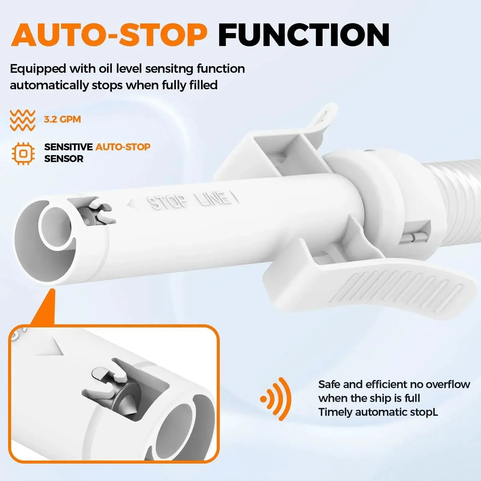 Portable Fuel Transfer Pump With Auto Stop Sensor Prevents Spills 3.2 GPM Automatic Fuel Transfer Kit With Four Tank Adapters For Oil Diesel Gas Ideal For Home Garage Farm And RV - Image 8