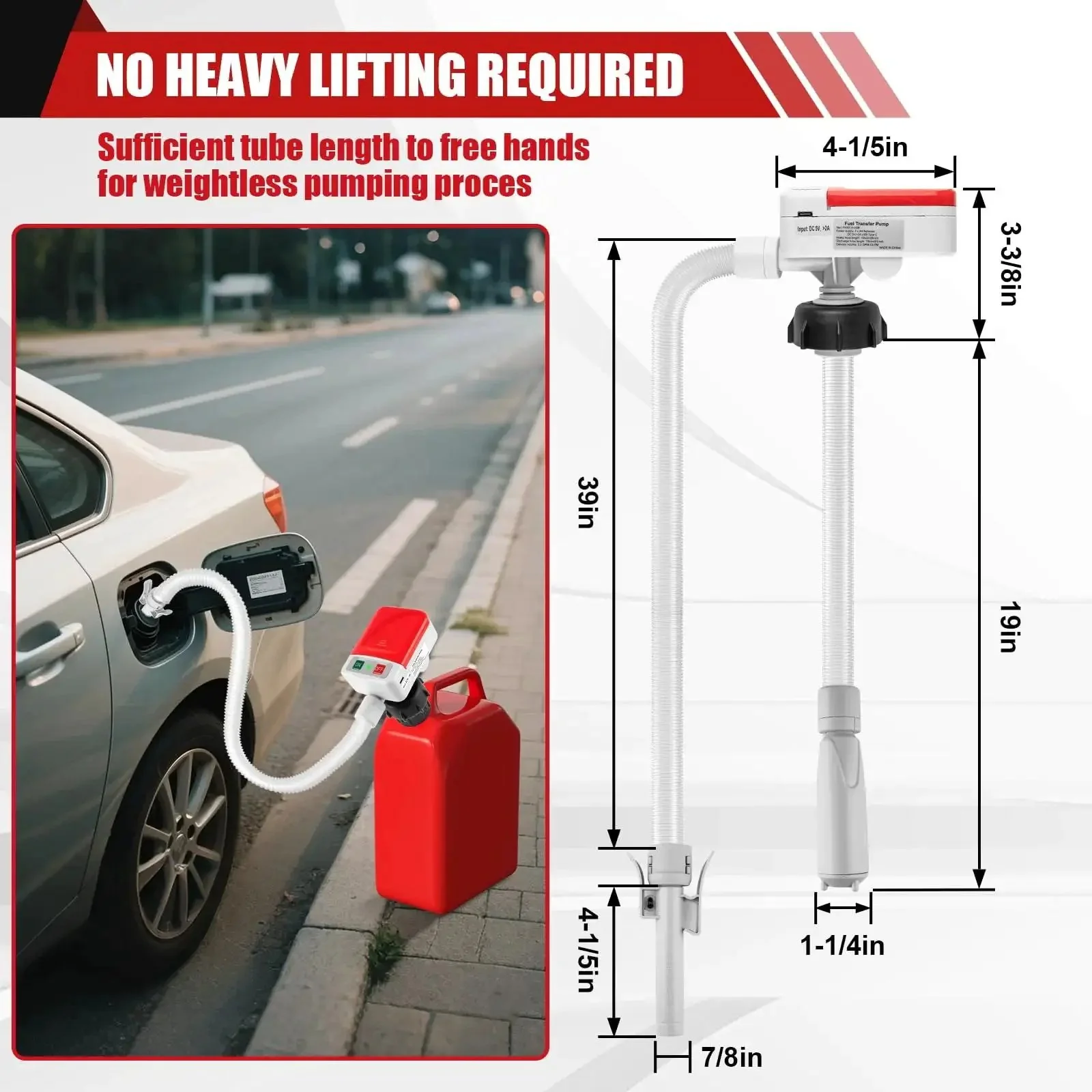 Portable Fuel Transfer Pump With Auto Stop Sensor 3.2 GPM 51 Inch Hose Gas Can Pump With Four Adapters USB Or Battery Powered For Gasoline Diesel And Oil Ideal For Lawn Mowers Generators ATVs And Heavy Equipment - Image 3