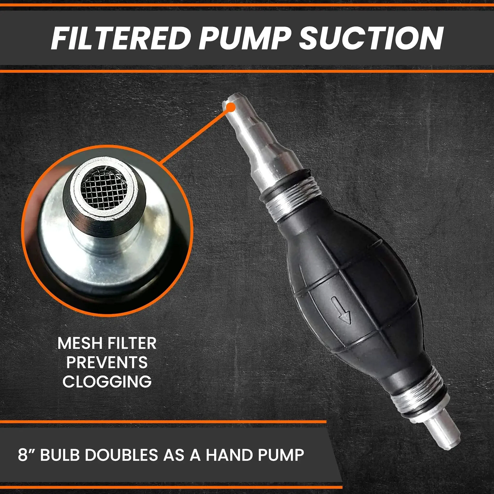 Portable Hand Fuel Transfer Pump Siphons Gasoline And Diesel Fast Up To Three Point Five Gallons Per Minute With Nine Foot Hose Brass Tip Weight And Pinch Clip Go To Gear For Cars Boats Mowers And Home Emergency Use - Image 4