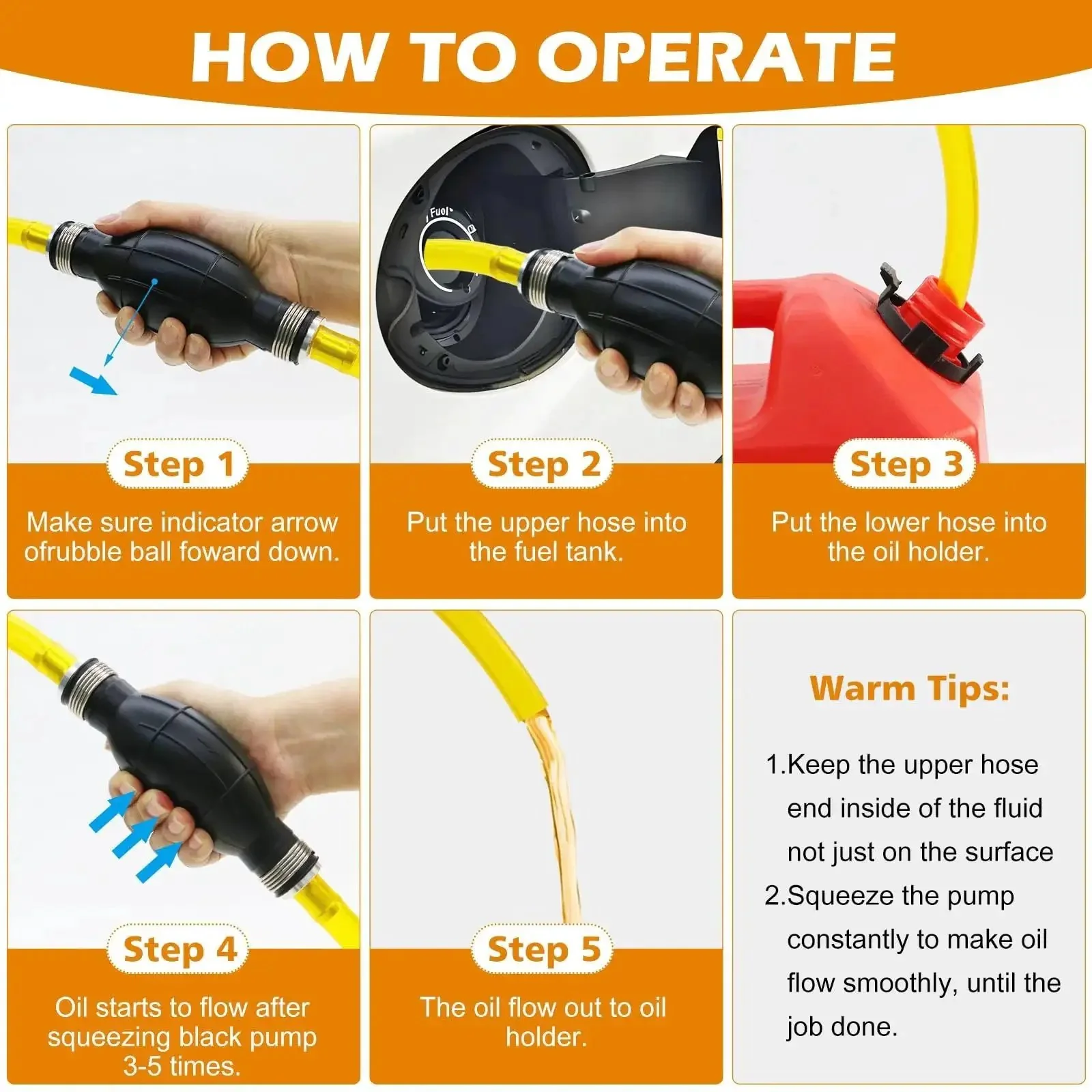 Portable Hand Fuel Transfer Pump With 10 Ft Siphon Hose, High Flow Gasoline Diesel Transfer, Also Handles Oil Water Liquids, One Way Valve Prevents Leaks, Quick Siphon For Home Garage RV Boat - Image 2