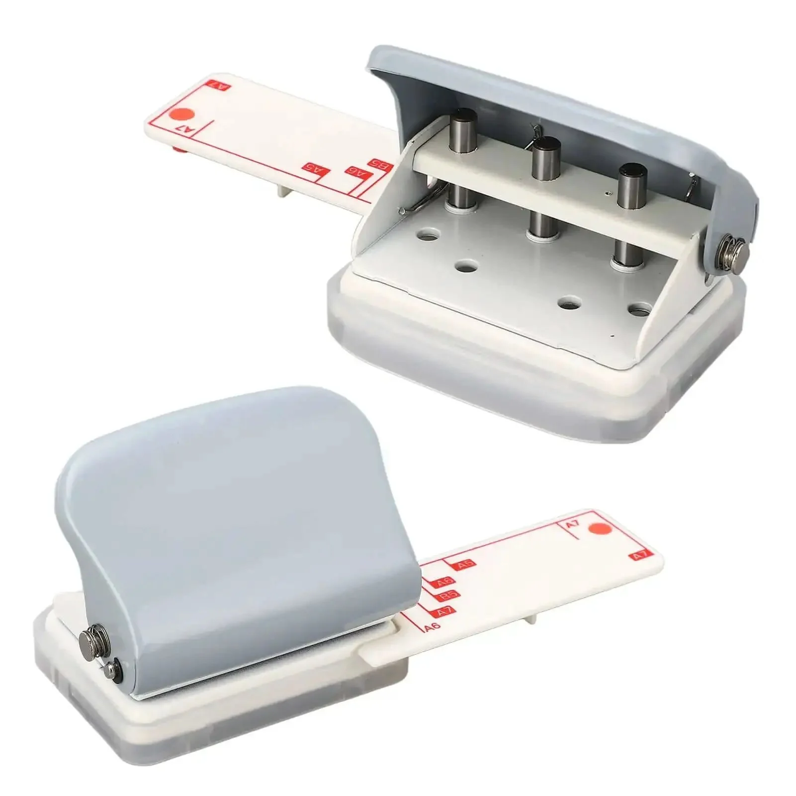 Portable Handheld 3 Hole Paper Puncher With 5 Sheet Capacity, Built Tough With All Metal Construction, DIY Punching For Scrapbooks, Includes Positioning Post And Ruler, Convenient Portable Punch Tool For Office Or Craft, Gray - Image 4