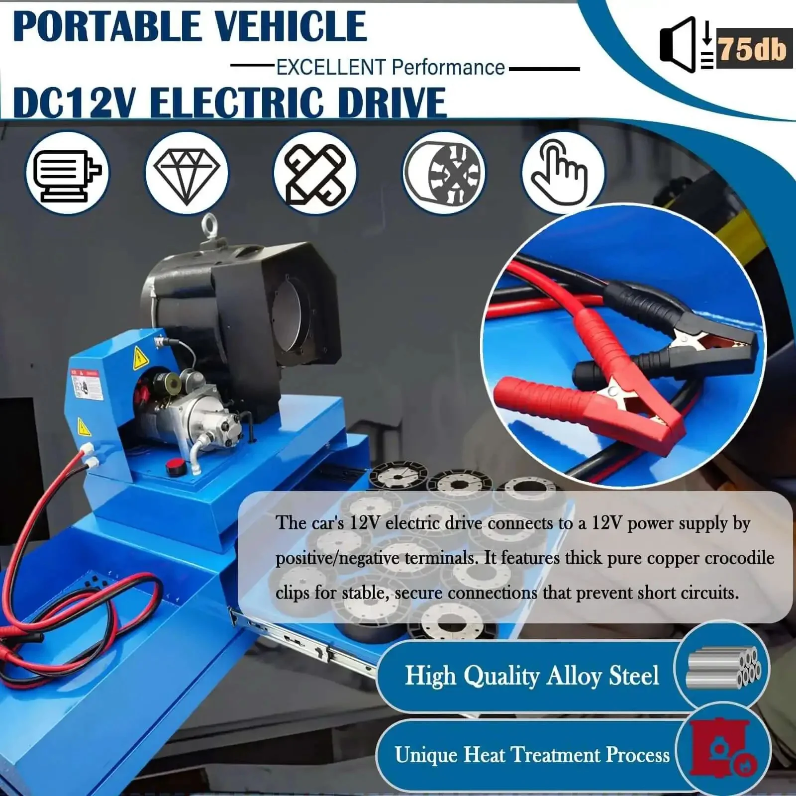 Portable Hydraulic Hose Crimper One Quarter Inch To Two Inch High Pressure Vehicle Hose Crimping Machine 32 MPa With 13 Die Sets For Automotive And Construction Hydraulic Brake And Power Steering Pipes DC12V On-Site Repair Go-To Gear - Image 6