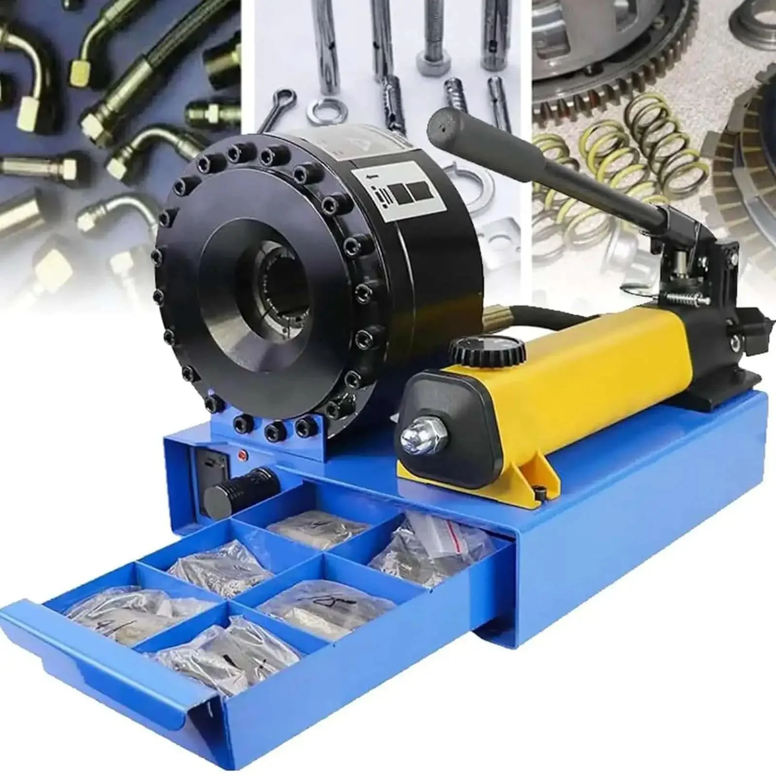 Portable Hydraulic Hose Crimping Tool Kit With 8 Die Sets Handheld Press Crimper Mini Hose Crimp Machine For Tight Fittings Magnetic Easy Install Tank High Pressure Performance For Pro Grade Hoses