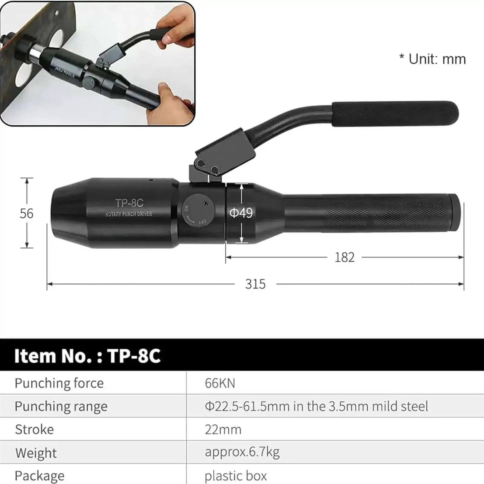 Portable Manual Hydraulic Hole Punch Kit With Six Dies, 360 Degree Rotating Conduit Hole Cutter Set, Knockout Punch Driver For Distribution Boxes And Metal Sheets, Easy To Use, Durable Black Finish - Image 8