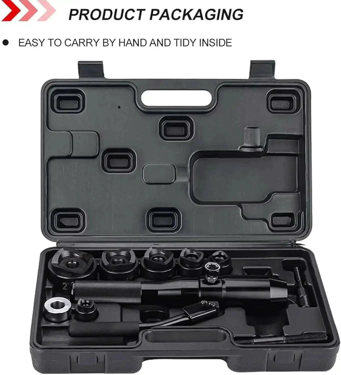 Portable Manual Hydraulic Hole Punch Kit With Six Die Set For Electrical Conduit And Metal Sheet Work Beefy Pro Grade Knockout Punch Driver For Distribution Boxes Black Finish - Image 4