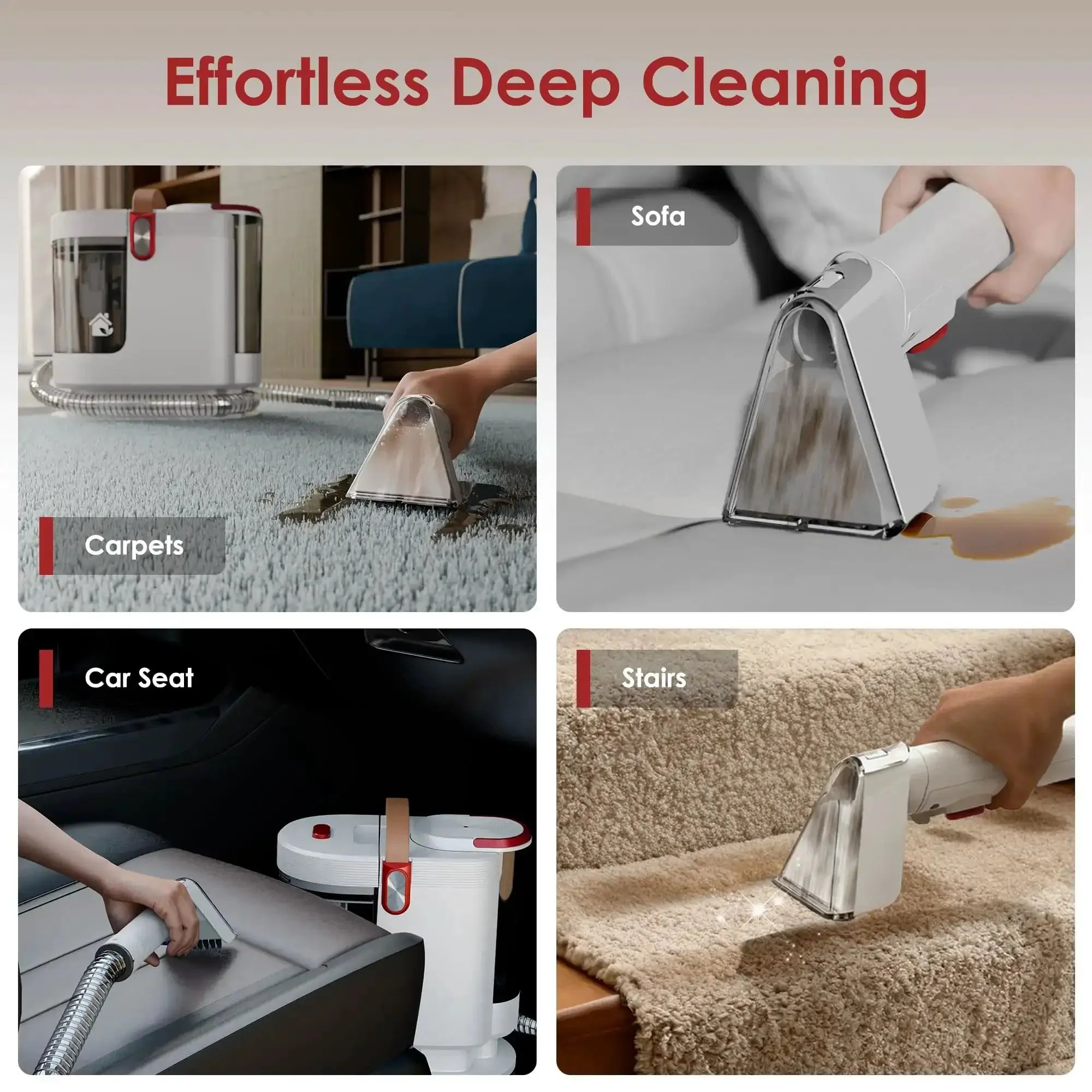 Portable Upholstery And Carpet Cleaner With 15KPa Suction And 500W Motor, Three Tool Attachments, No-Nonsense Self Cleaning System, Pet Stain Buster Deep Clean For Rugs, Furniture, Stairs, And Cars, Red - Image 8