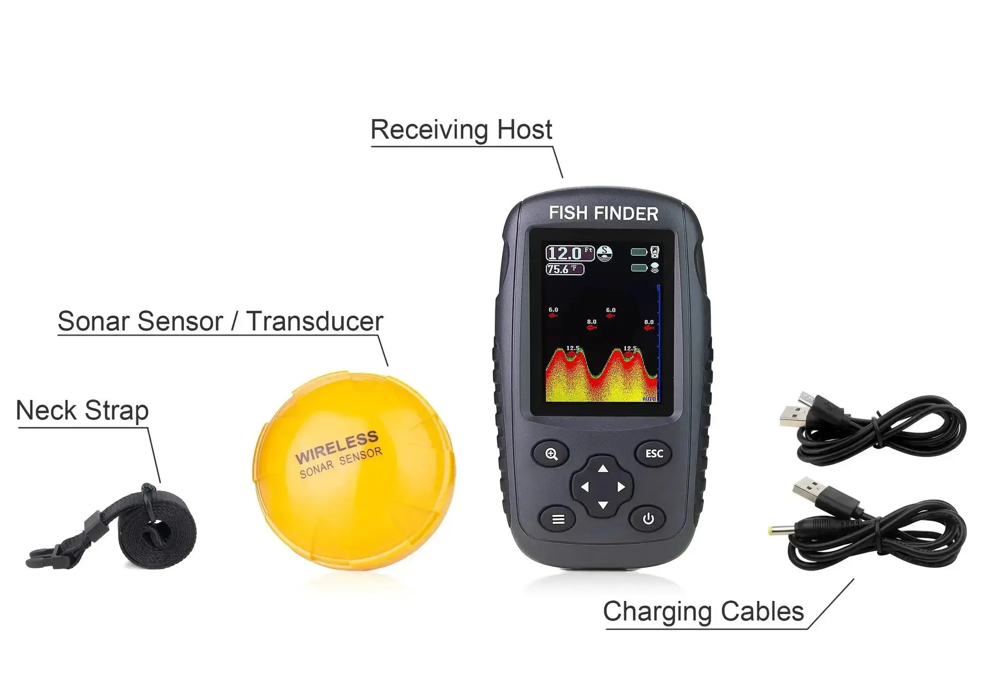 Portable Wireless Fish Finder With Rechargeable Battery, Castable Transducer, No Cable, Depth Locator, Temperature, Fish Size, Bottom Contour, And Color Display For Freshwater And Saltwater Angling - Image 3